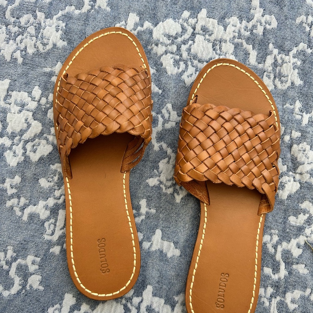 Soludos Tan Woven Slide Sandals